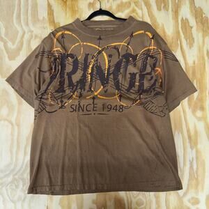 XL - Vintage y2k fringe grunge jumbo print 2000s brown t-shirt